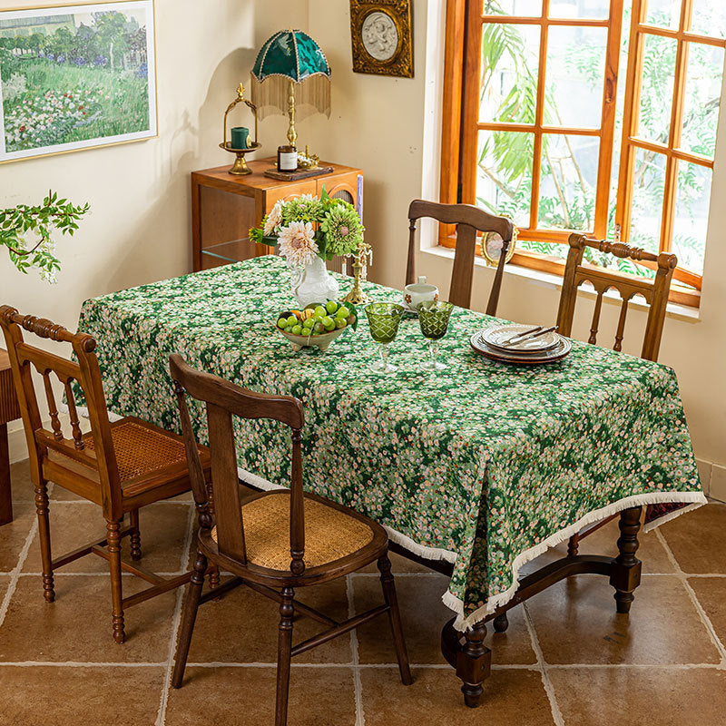 Rectangular Jacquard Tea Table Cloth - Rustic Floral Pattern, Multiple Sizes