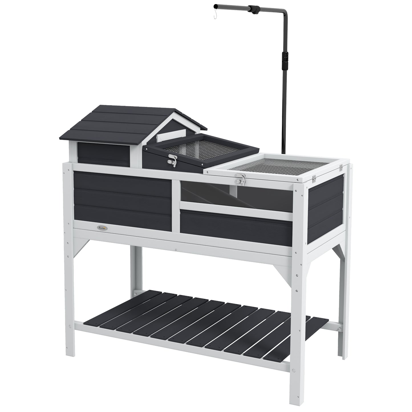 Pet Tortoise House with Adjustable Lamp Holder, Storage Shelf & Removable Main, Gray