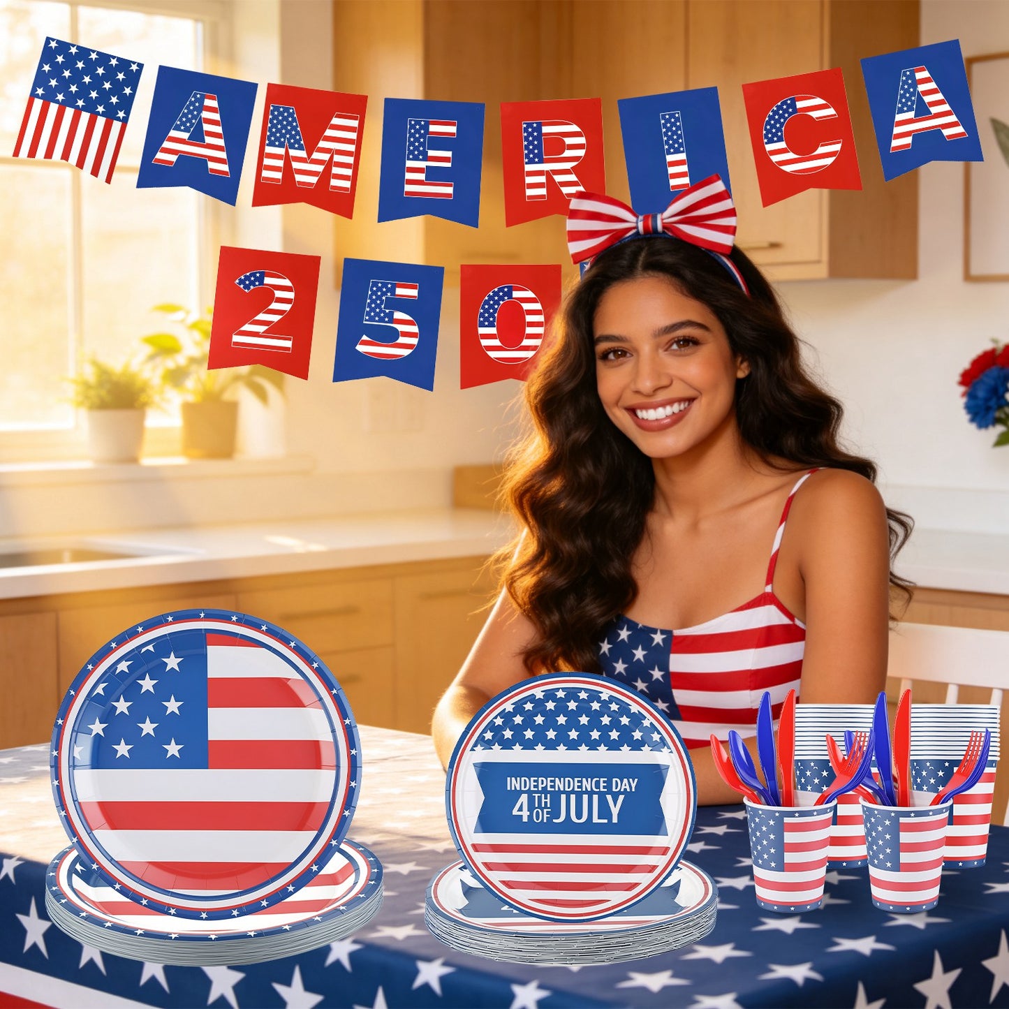 181Pcs Independence Day Party Supplies Set for 24 Guests