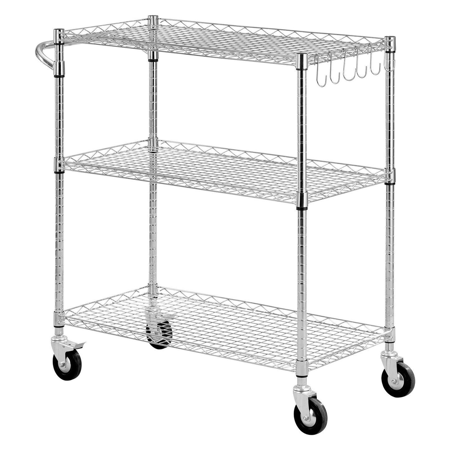 Heavy Duty 3-Tier Wire Utility Cart with Wheels for Garage & Laundry