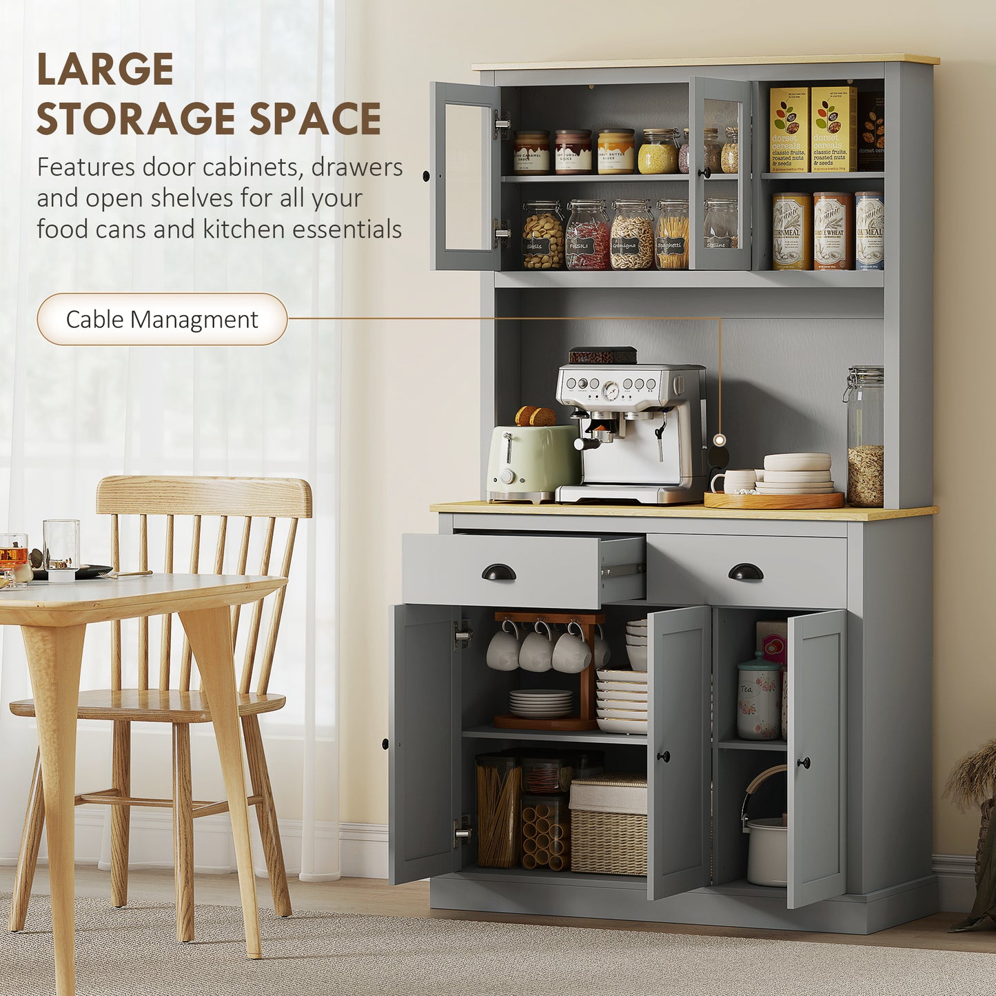 71" Tall Freestanding Kitchen Cabinet with Adjustable Shelves - Gray