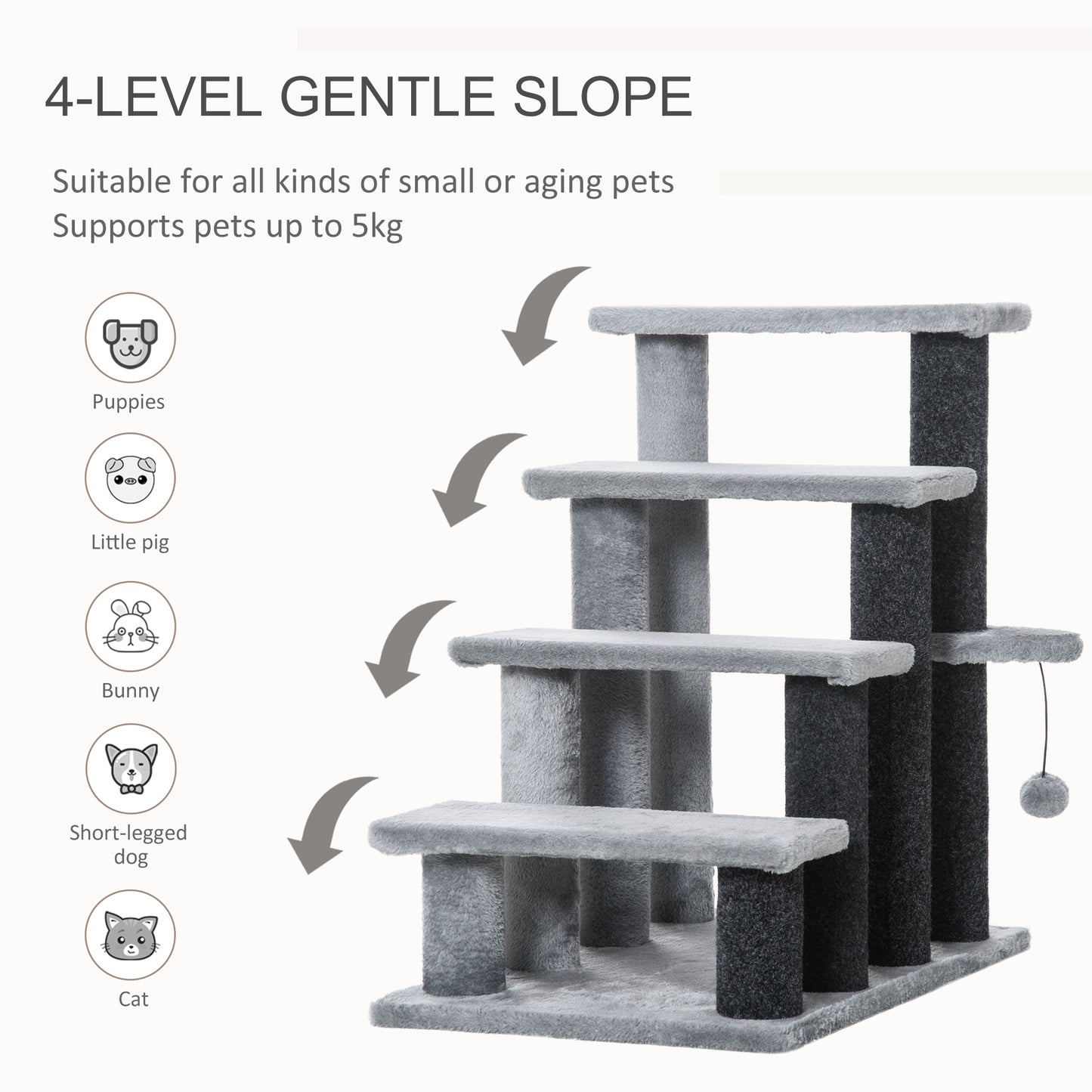 Cat Tree & Steps with Scratching Post for Indoor Outdoor Cats - Light Grey