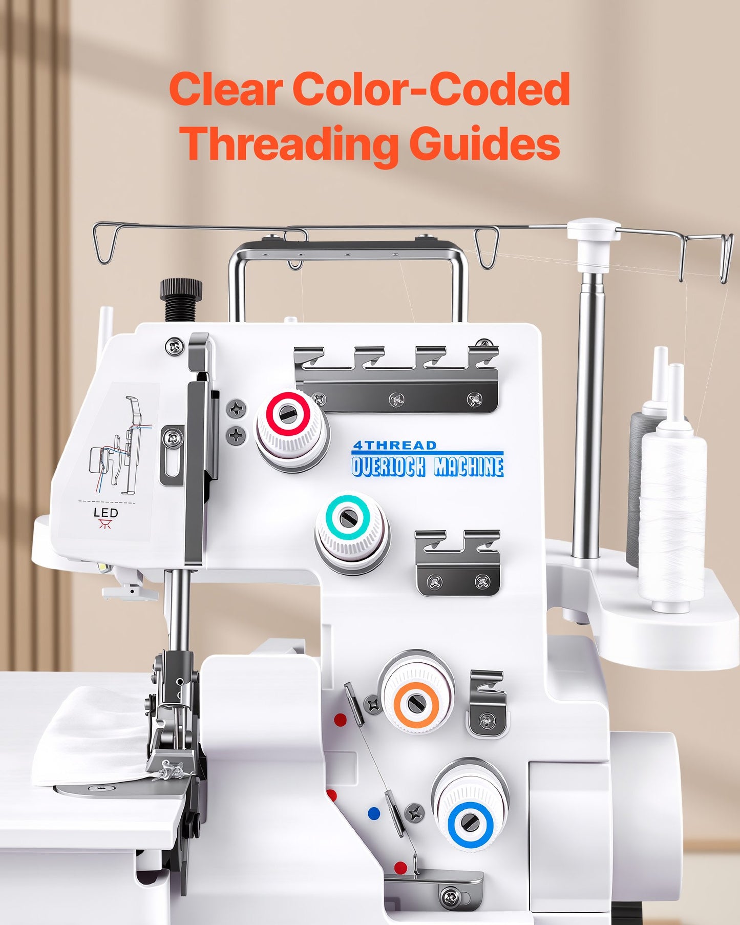 Serger Overlock Sewing Machine 1250 SPM 3/4 Thread Capability LED Light Heavy-Duty Metal Frame