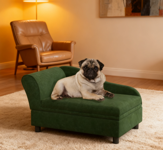 Pet Sofa Bed Couch with Storage and Soft Cushion, Green — Small Dog & Cat Furniture