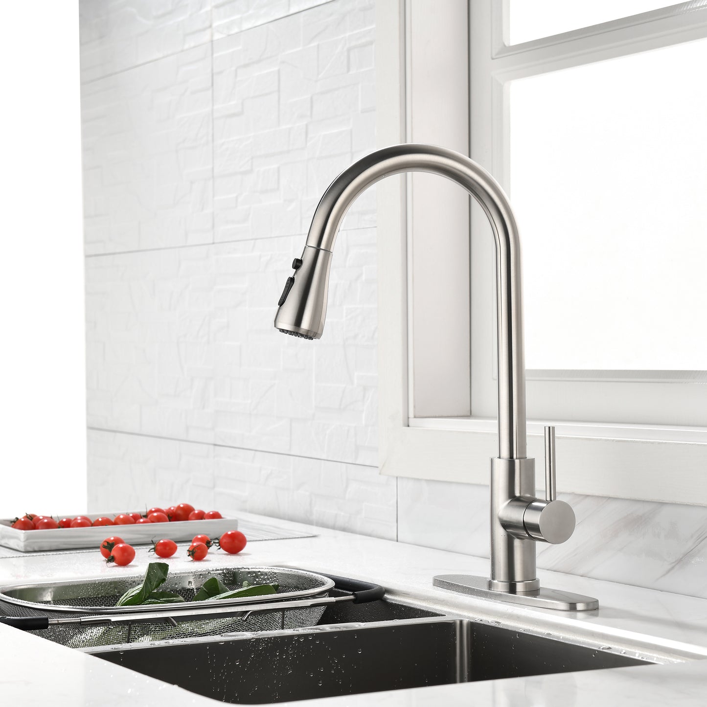 Single Handle Stainless Steel Pull Down Kitchen Faucet - Silvery