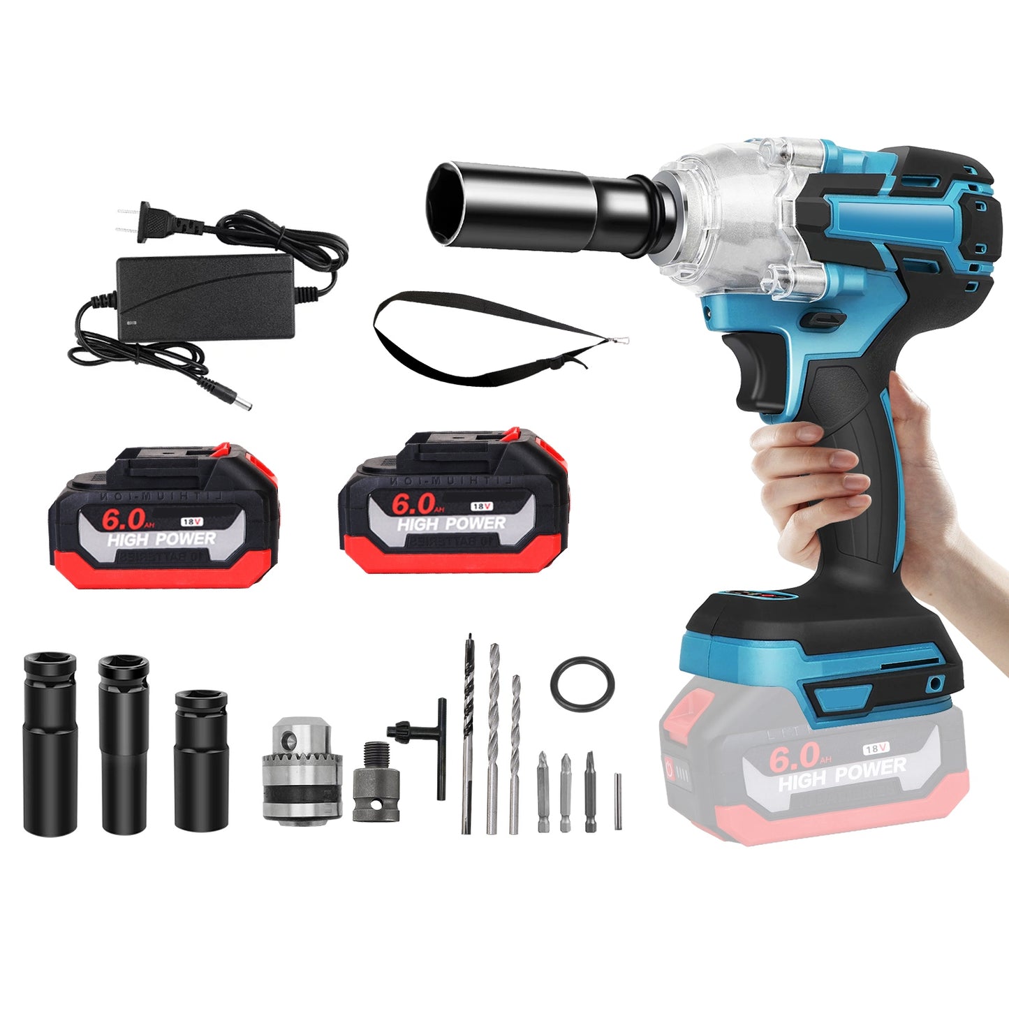 Cordless Impact Wrench 3-in-1 Brushless Power Tool with 2 Batteries, Sockets & Bits