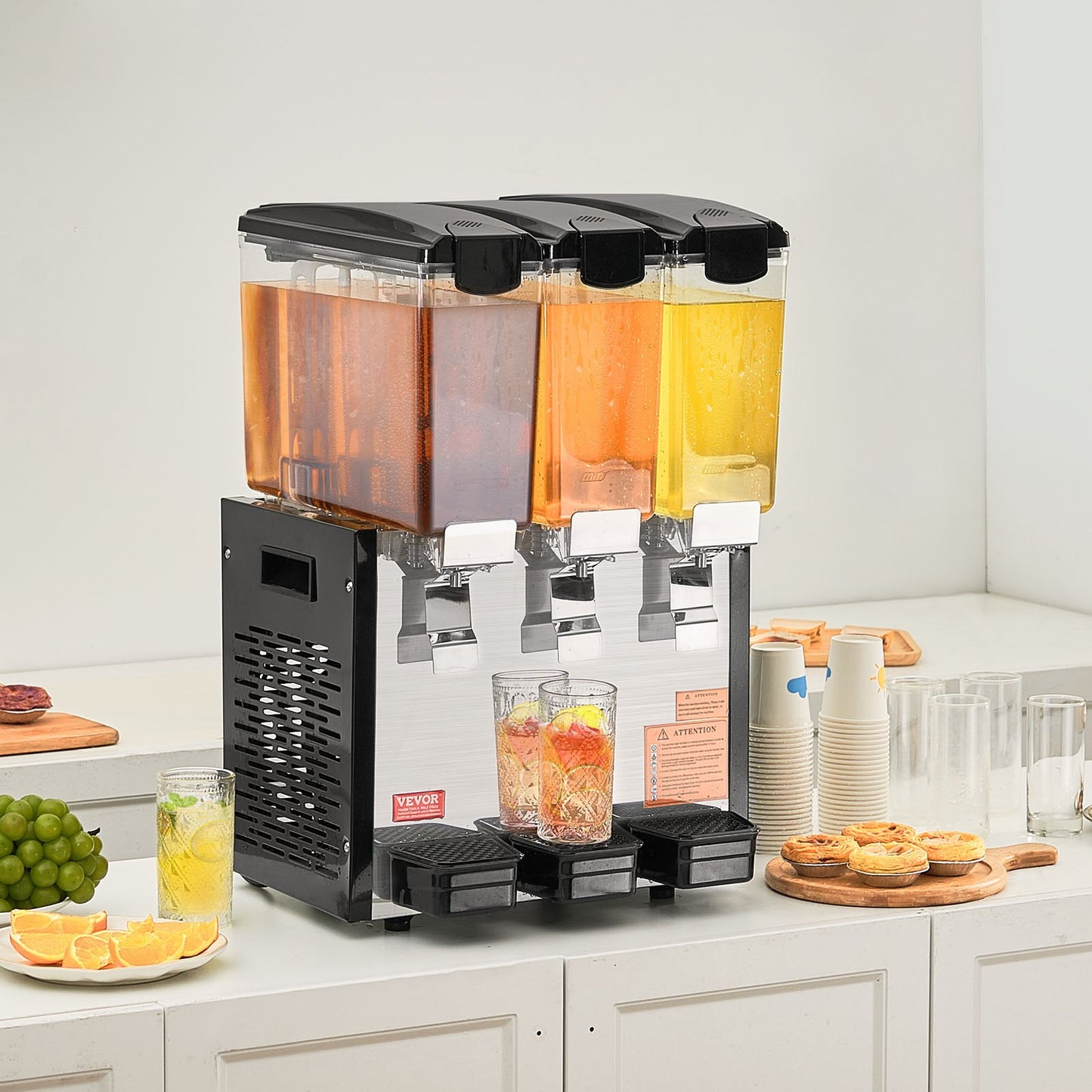 10L Commercial Beverage Dispenser with 3 Tanks - Cold Juice & Ice Drink Cooler