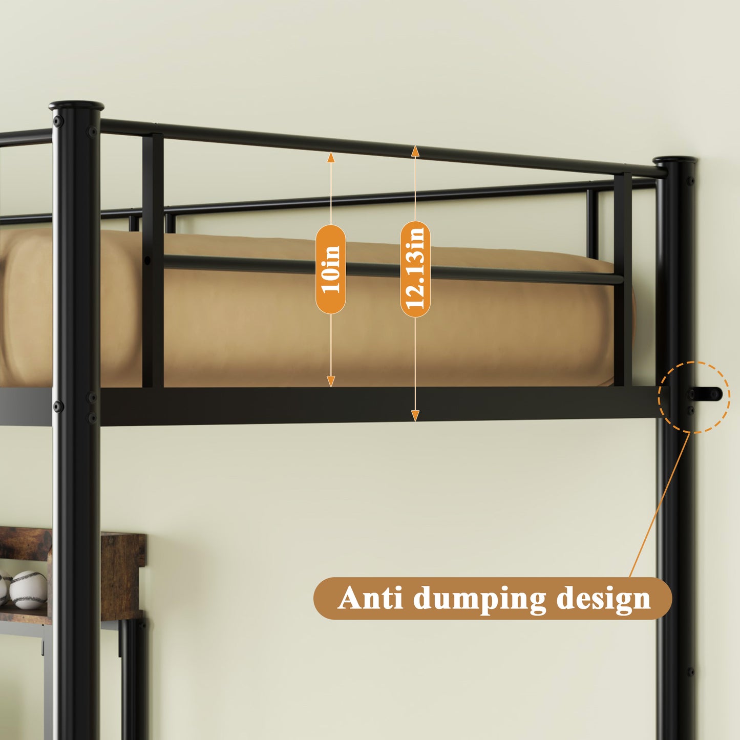 L-Shaped Twin Bunk Bed with Desk & Charging Station - Black