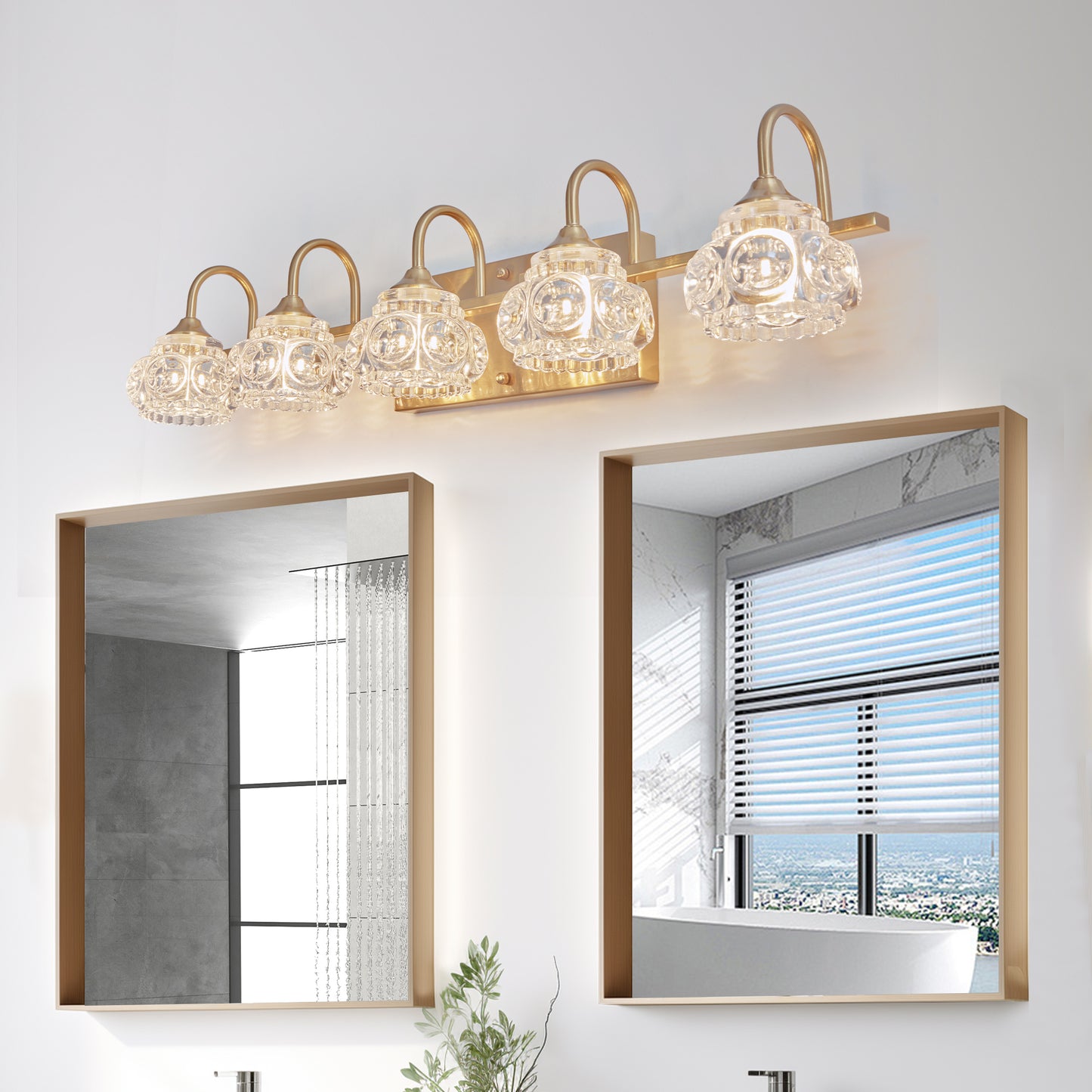 Modern 5-Light Gold Crystal Bathroom Vanity Light Fixture