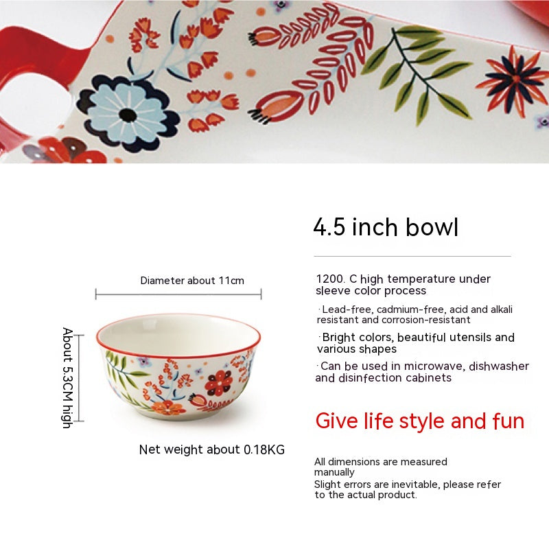 Porcelain Floral Style Dinnerware Set - American Tableware with Assorted Plates and Bowls