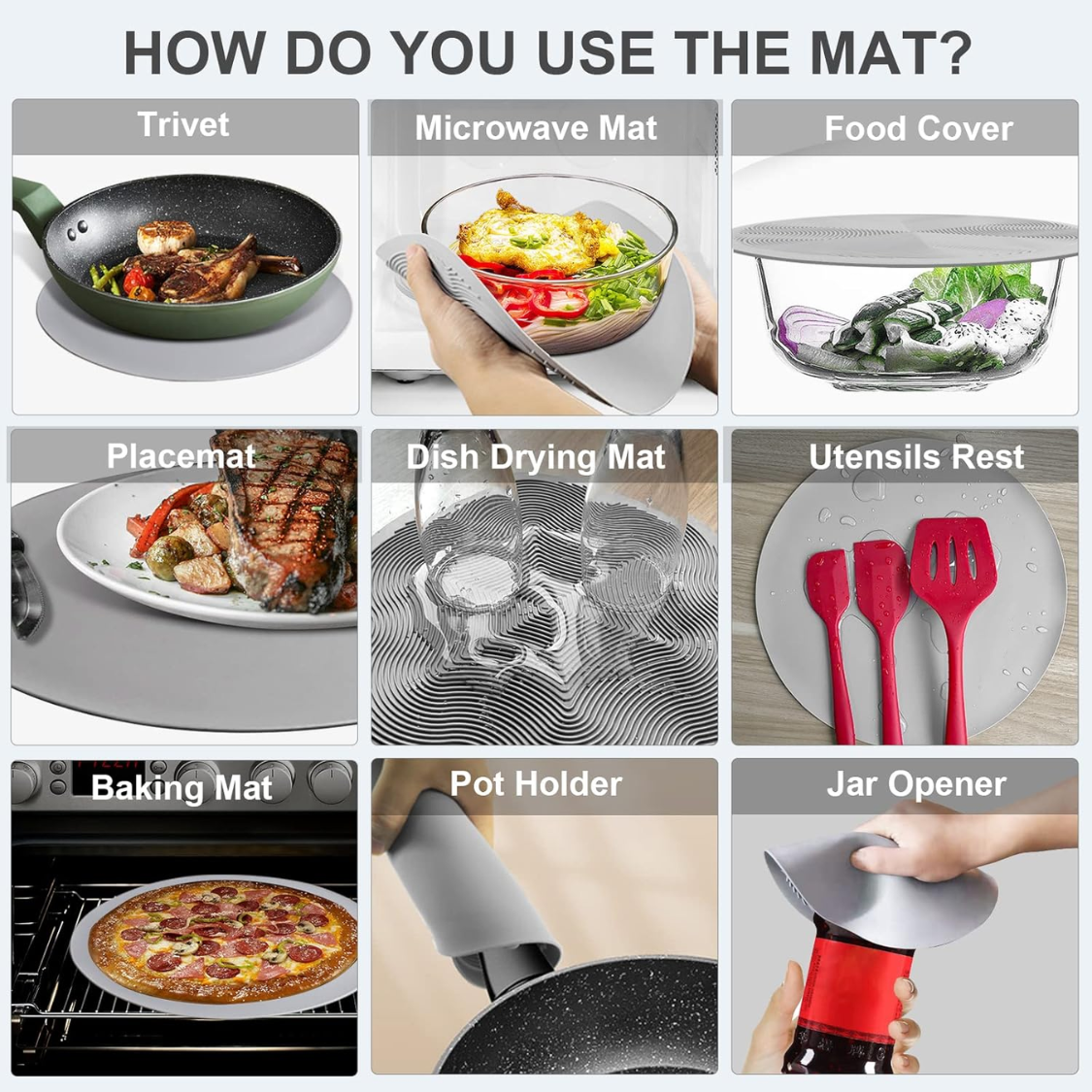 10-Inch Microwave Food Cover & Collapsible Silicone Mat - Charcoal