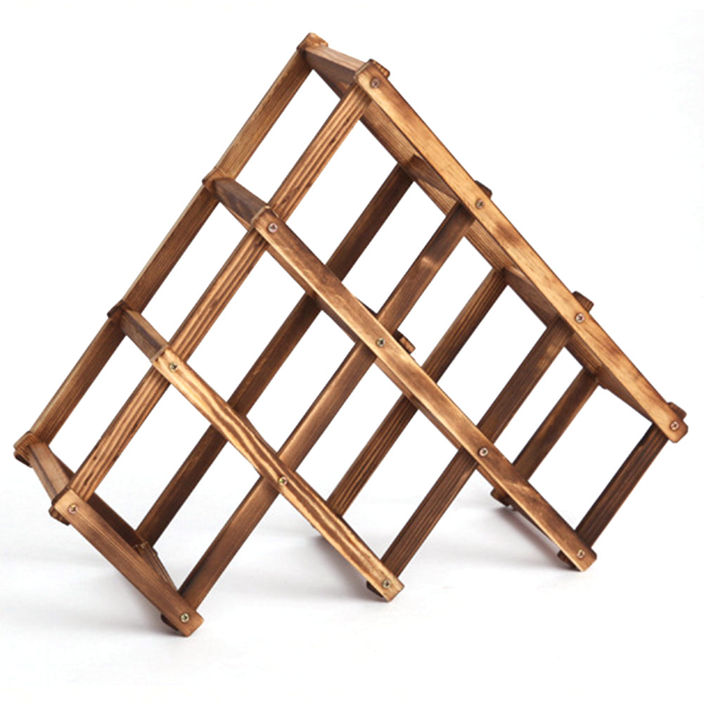 Wood Wine Rack Folding 6-Bottle Storage Carbonized Wood Home Bar