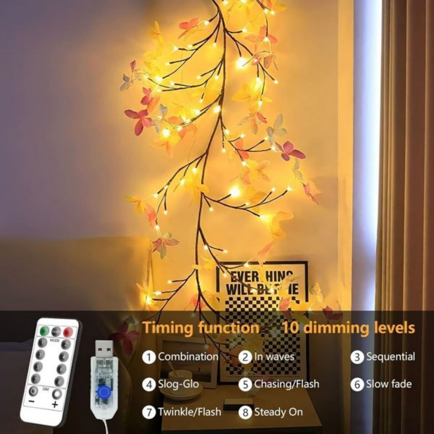 Enchanted LED Wall Lights with Remote 18 Branches Fairy String Lights for Wall Decor