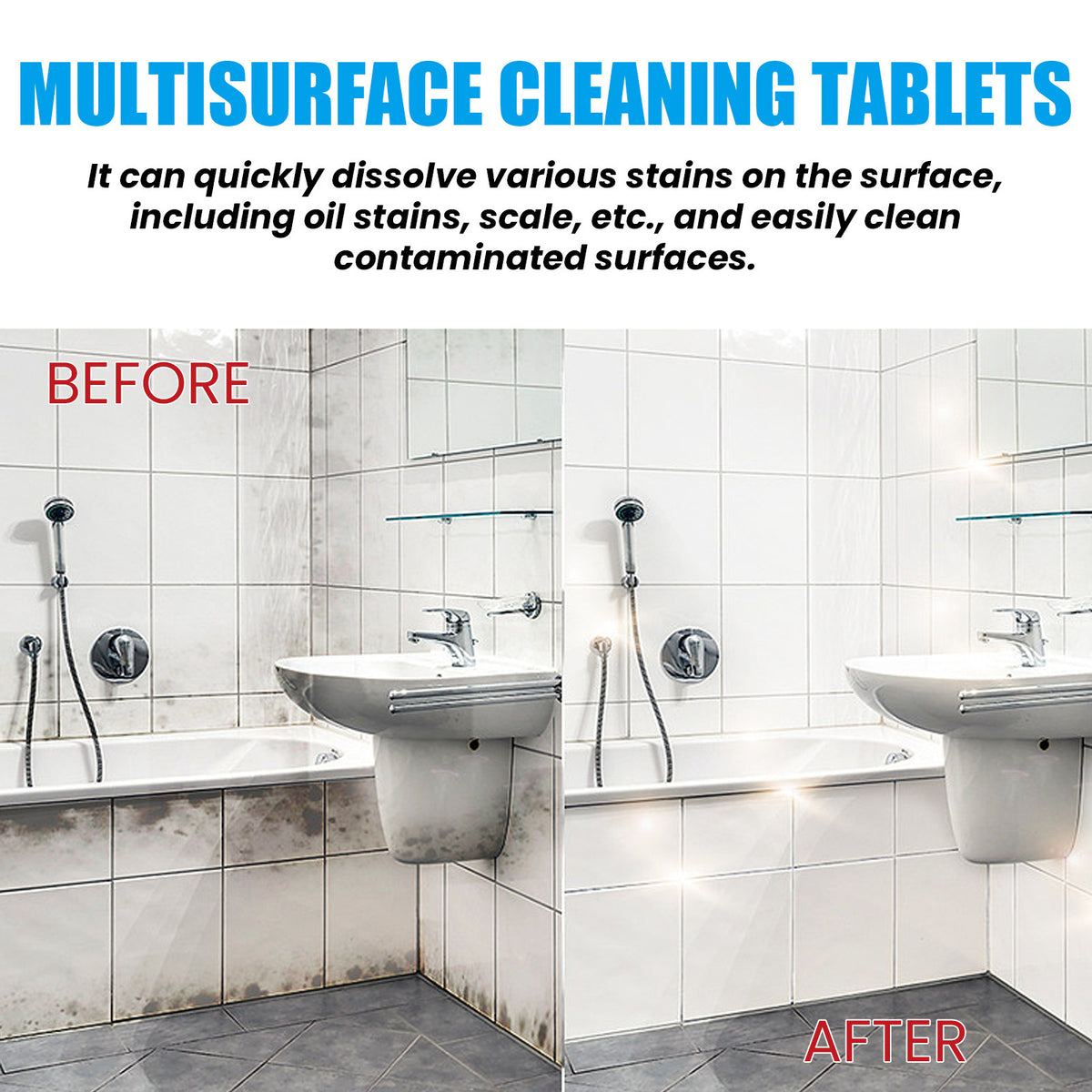 Multi-Surface Effervescent Cleaning Tablets for Bathroom Odor and Stain Removal - 100G 20 Pieces