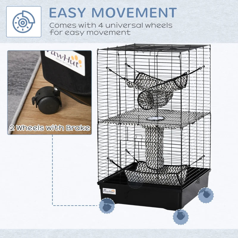 Small Animal Cage with Wheels for Ferrets & Small Pets, Black 635x180x660mm