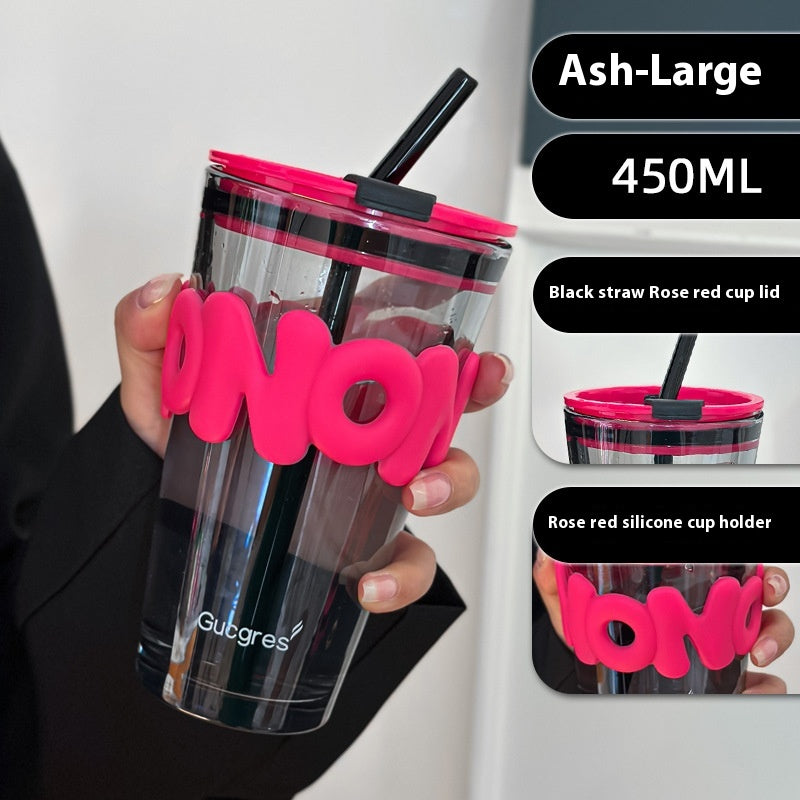 Portable Coffee Cup with Rose Red Design, Leak-Proof & Heat Insulated