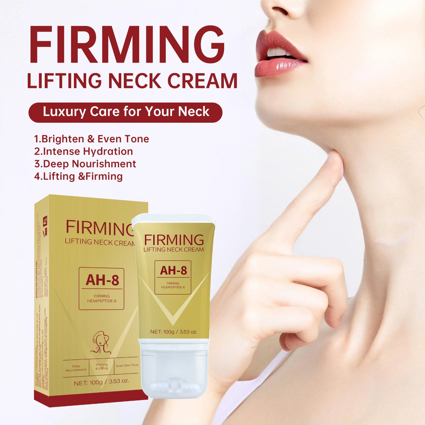 Neck Firming Cream with Roller Massager - Lifts & Tightens Skin - 120g