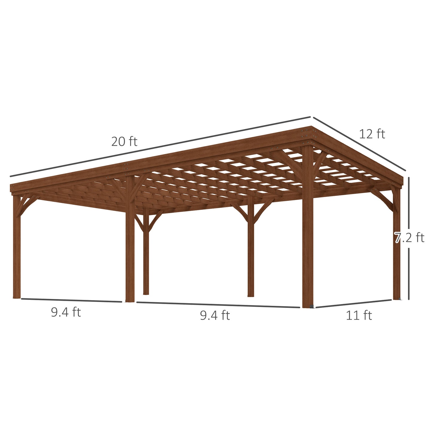 Outdoor Wooden Pergola - 12x20 ft Brown Garden Gazebo