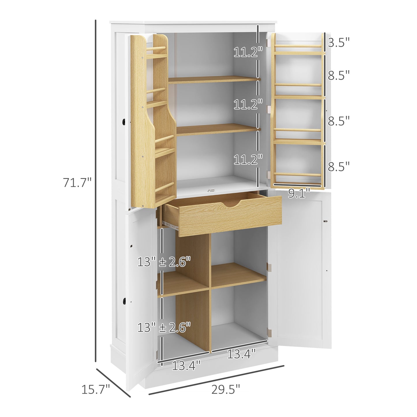 72-Inch Modern Kitchen Pantry Storage Cabinet with 5-Tier Shelving