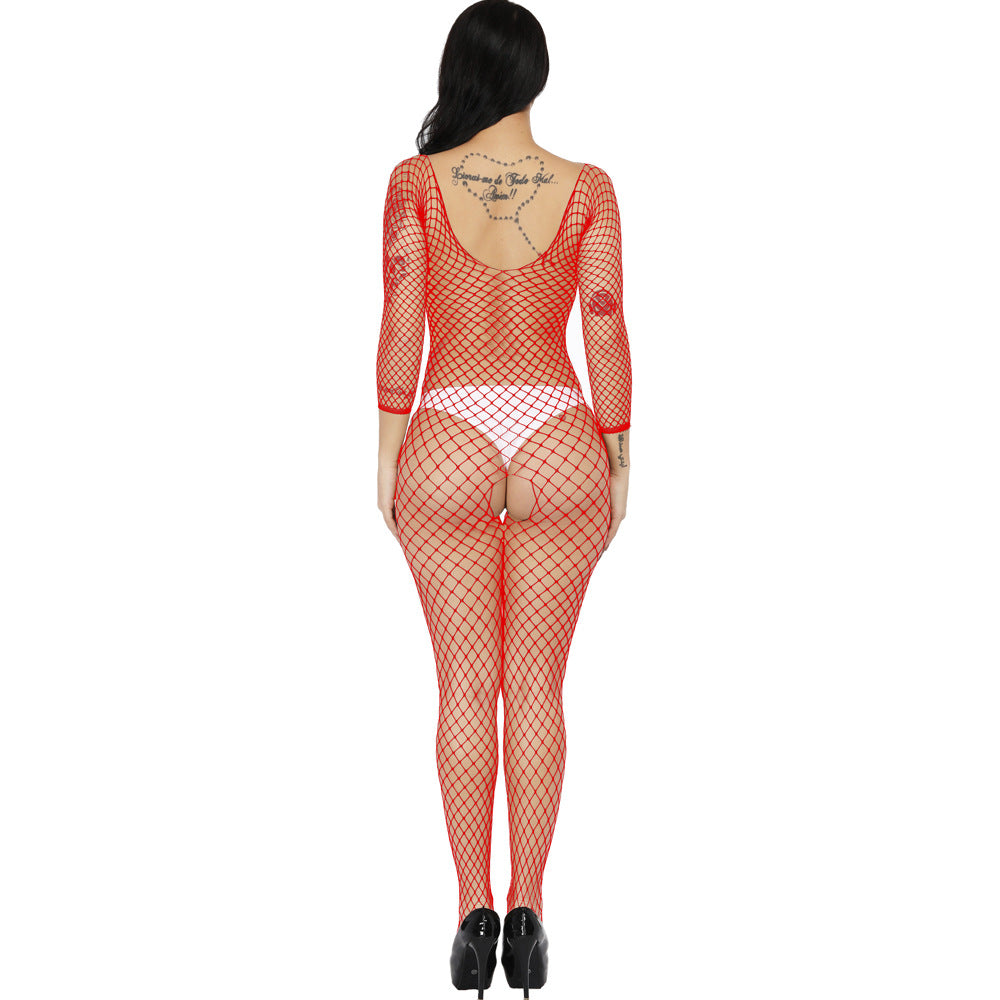 Mesh Bodysuit Hollow Long Sleeve Stockings for Women