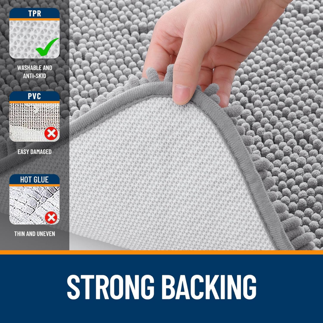 Extra Soft Chenille Bath Rug - Quick Dry, Machine Washable, Grey