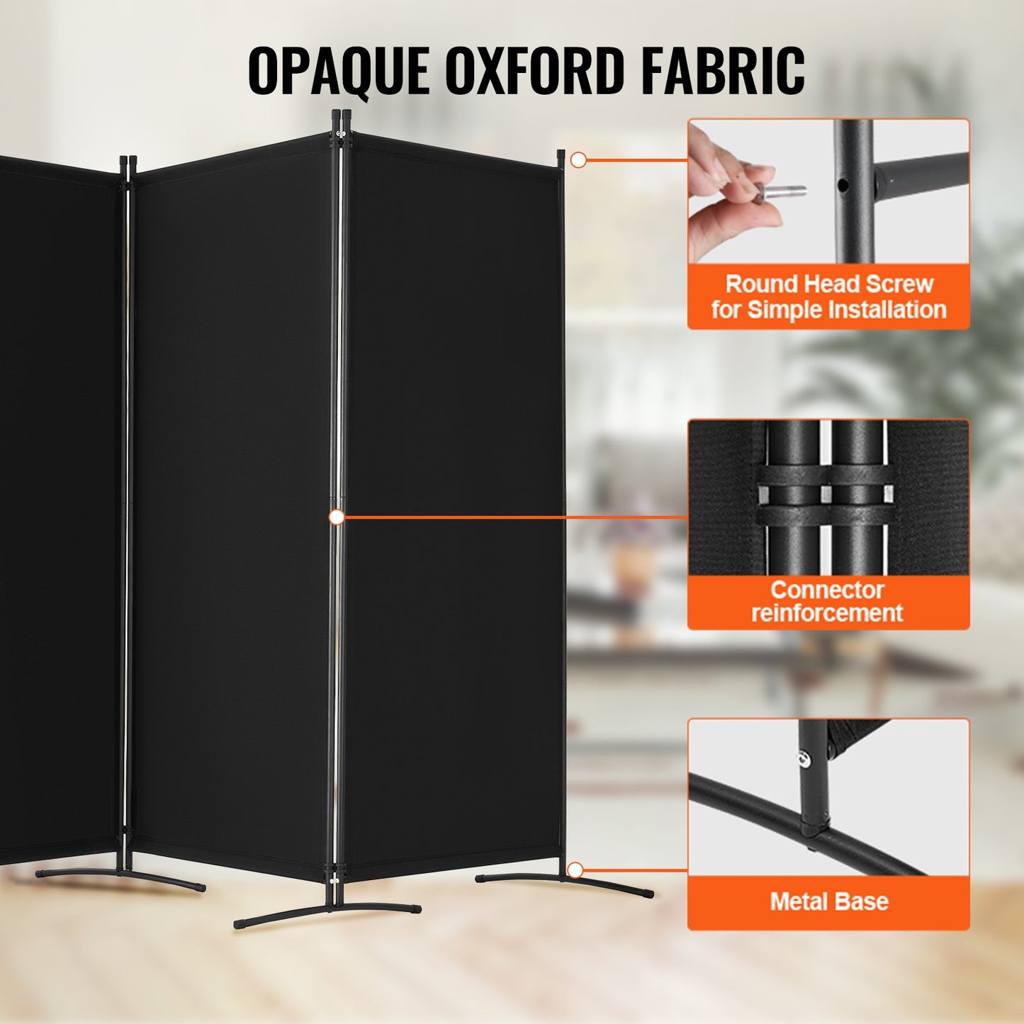4-Panel Folding Room Divider - Portable Privacy Screen, Black