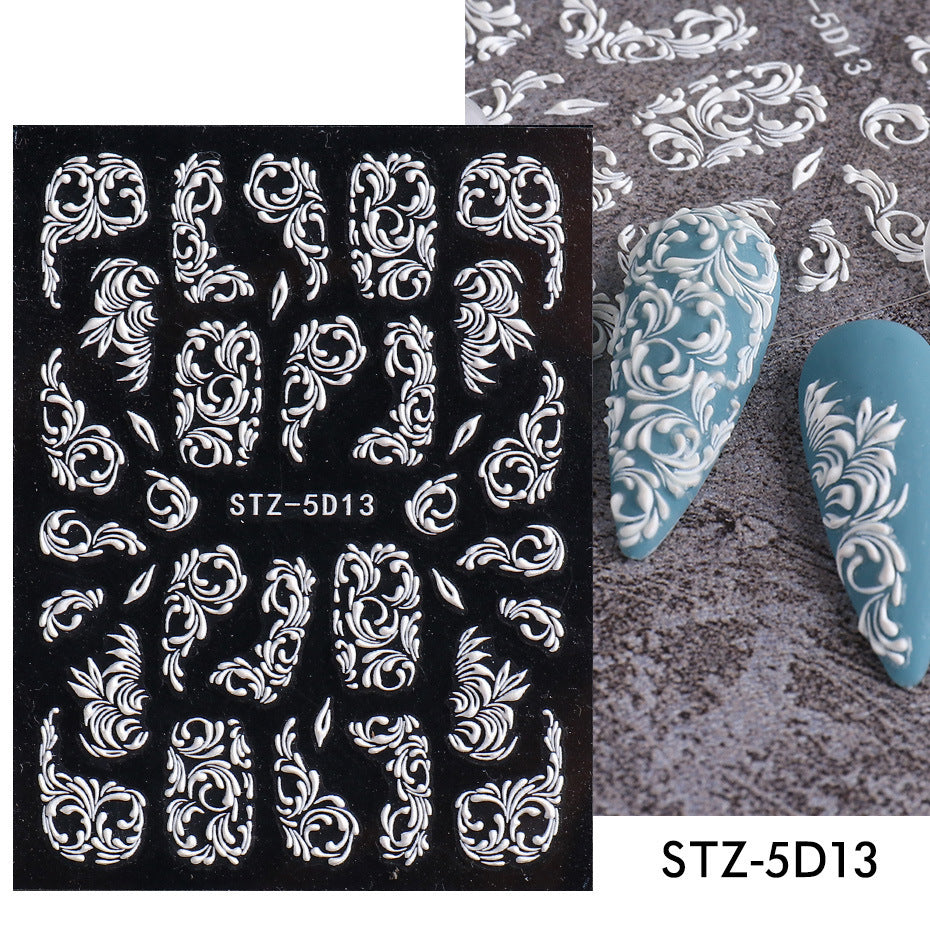 3D Carved Rose Pattern Nail Art Decorations Set - Multiple Styles