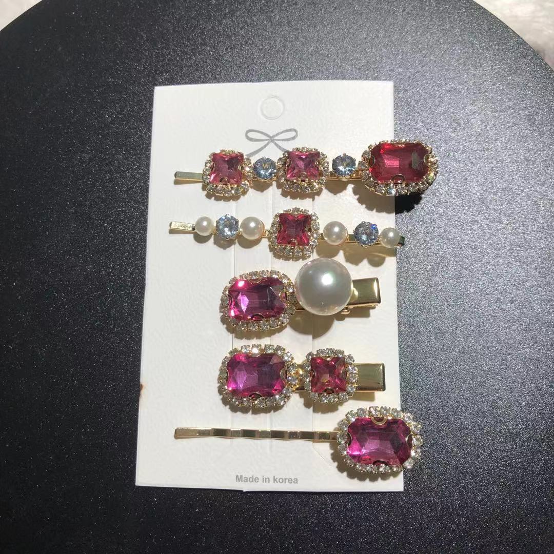Vintage Rhinestone Hair Clips Set of 5
