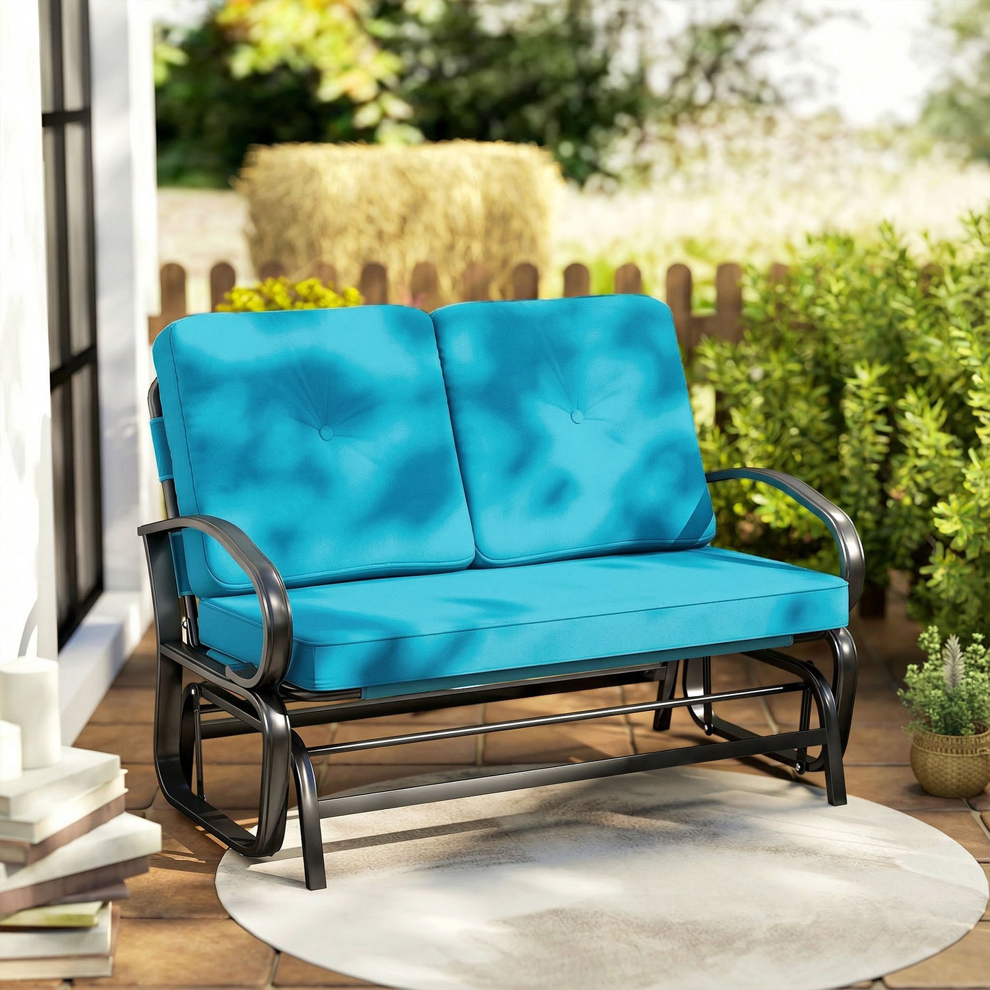 2-Person Outdoor Glider Bench with Tufted Cushions - Blue