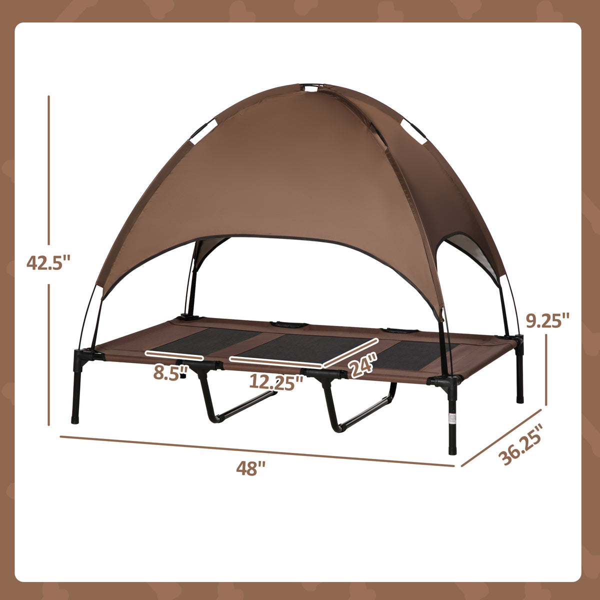 Elevated Portable Dog Bed with Canopy Shade - Cooling Pet Cot 48x36 Inches