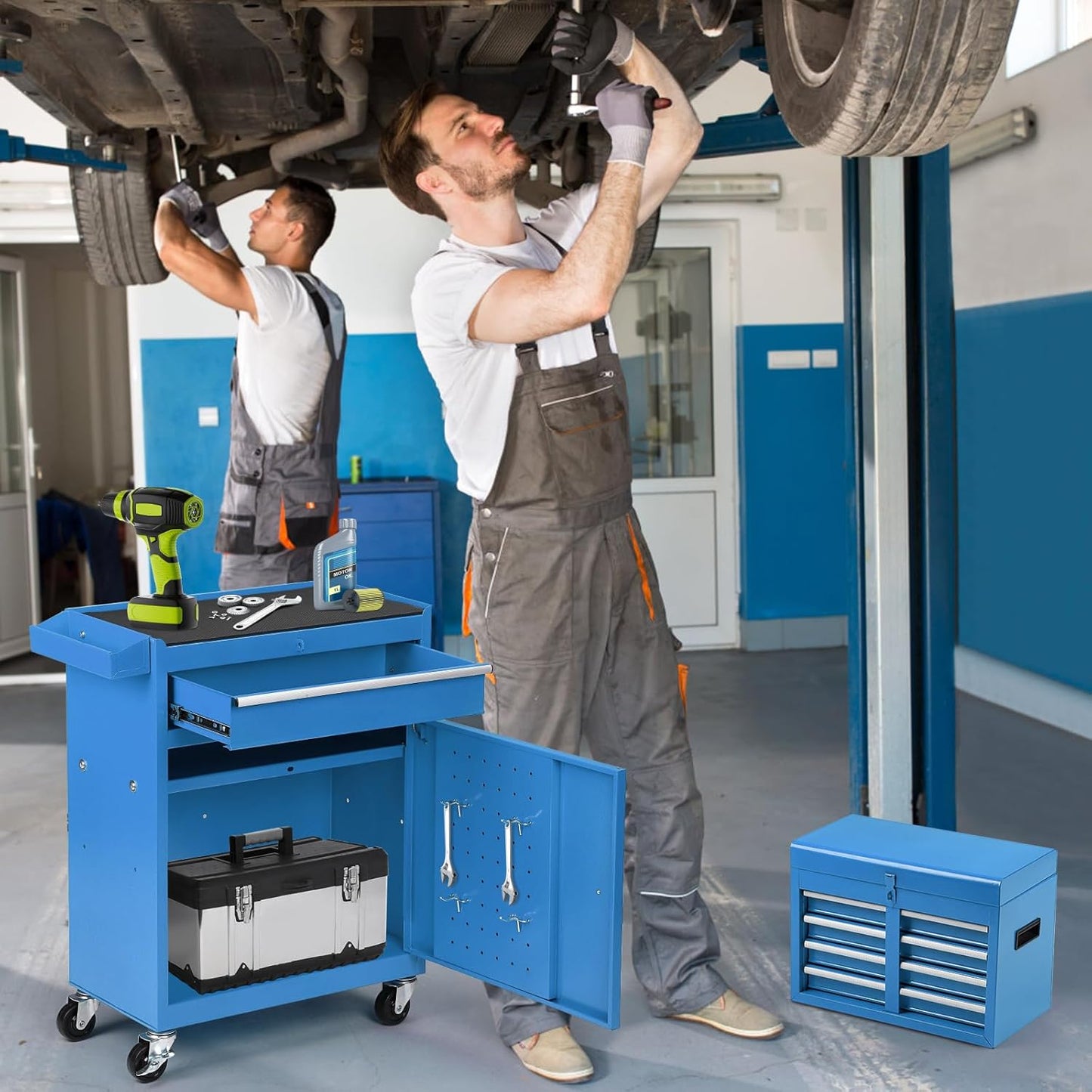 5-Drawer Rolling Tool Chest with Lockable Storage and Wheels, Garage Organizer - Blue