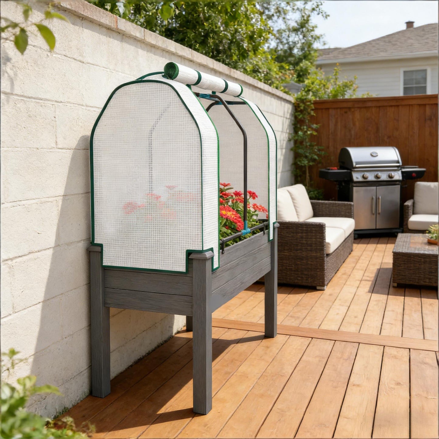 Raised Garden Bed Planter Box - Dark Gray with PE Cover