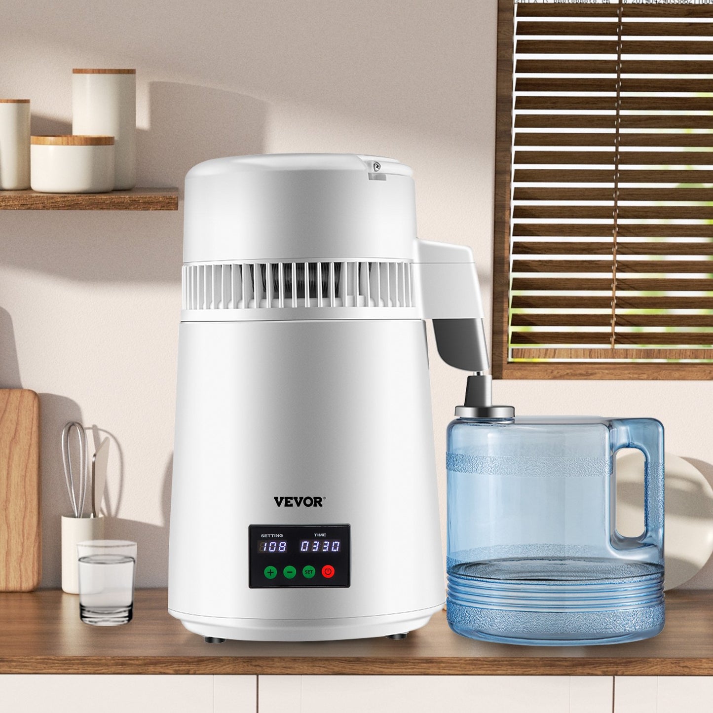 Water Distiller 1.1 Gal/Hour Countertop Machine with Temp Display - White