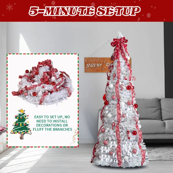 7 FT Pre-lit Christmas Tree with 170 Warm Lights & Ornaments