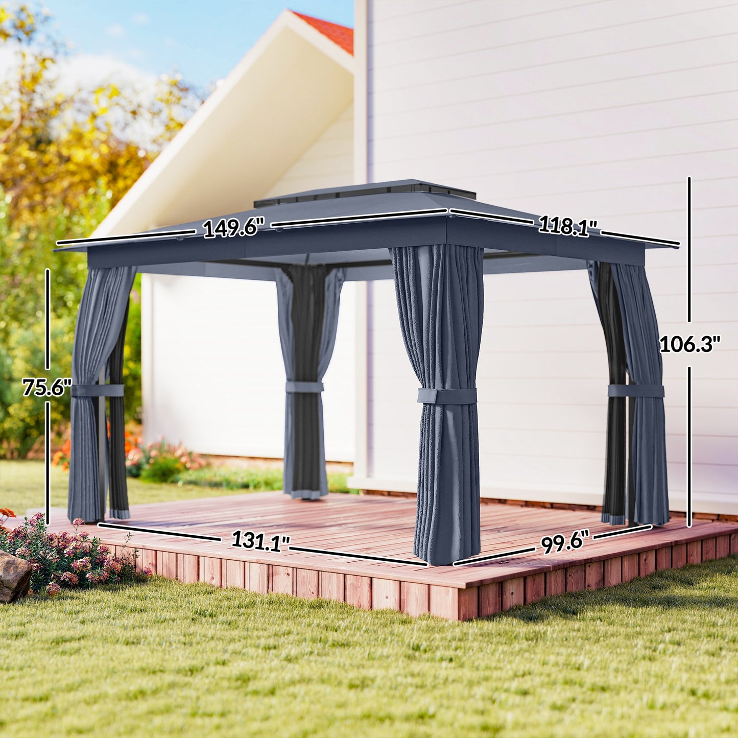 10x12 Outdoor Patio Gazebo Canopy with Curtains & Netting - Blue
