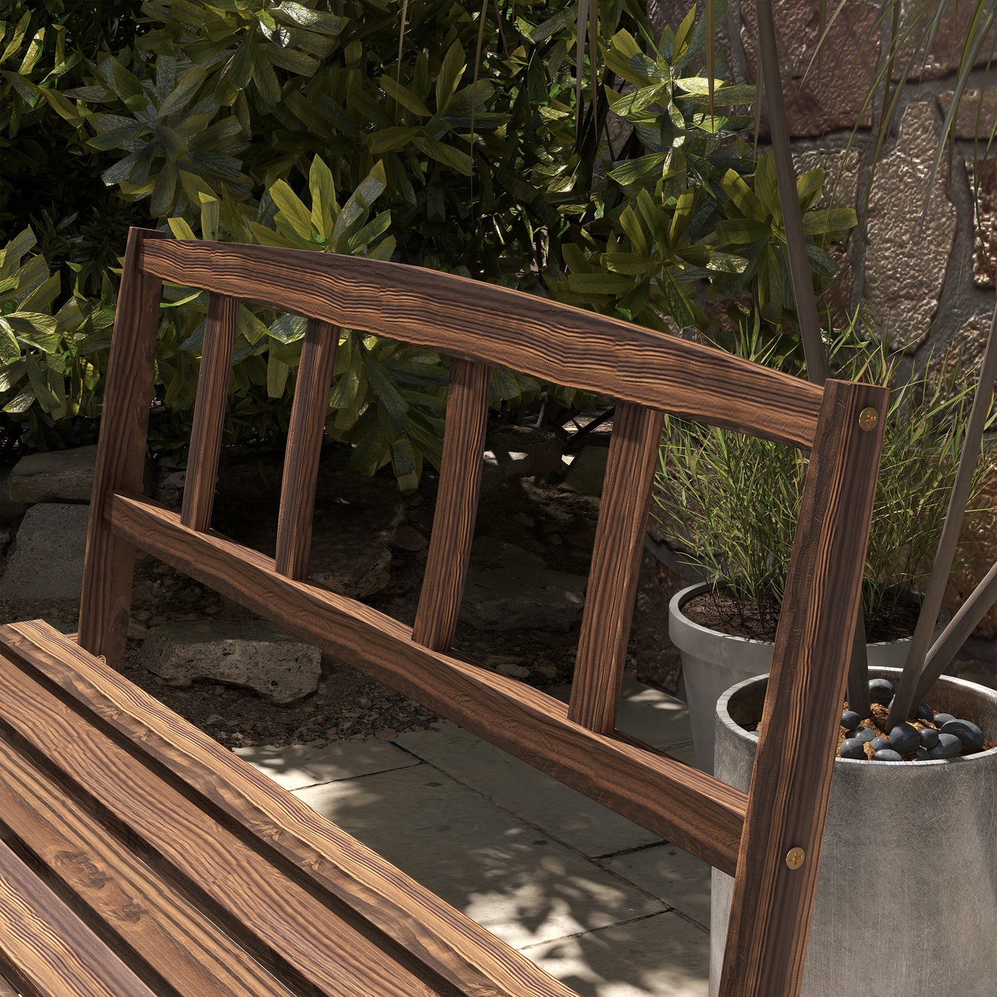 Wagon Wheel Outdoor Furniture Set for 4 - Carbonized Pine