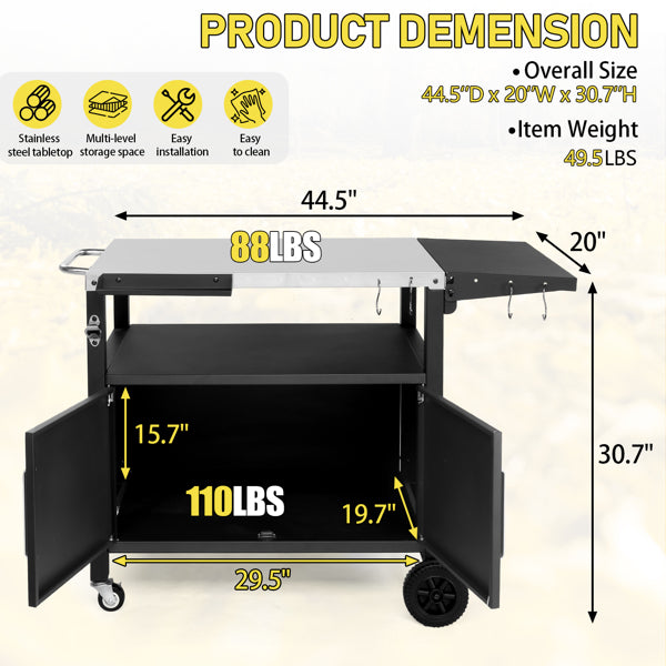 Outdoor Grill Cart with Storage and Wheels - Movable Kitchen Island for BBQ and Patio Dining