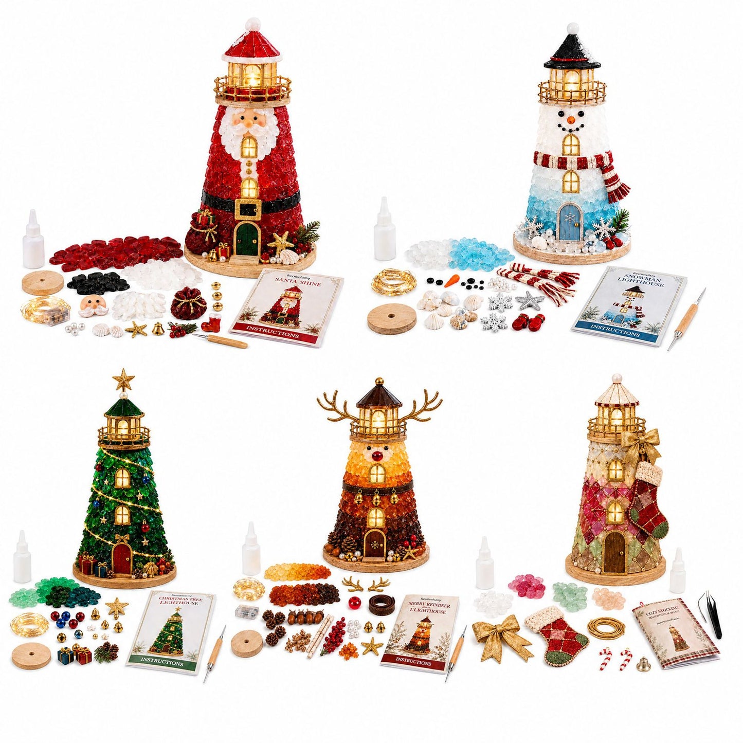 Santa Claus Glass-Textured Lighthouse Holiday Ornament Kit - All Styles
