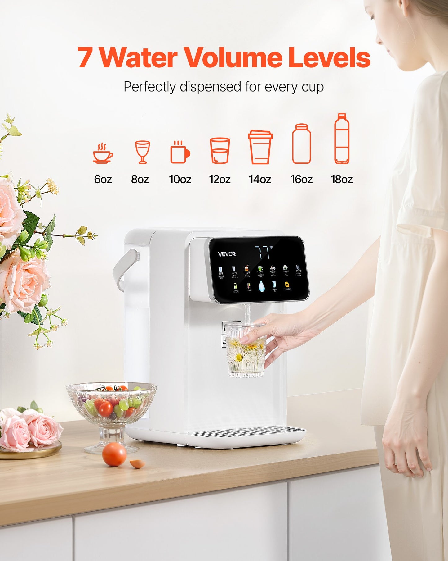 Countertop Hot Water Dispenser with 7 Temperatures & 118oz Tank - White