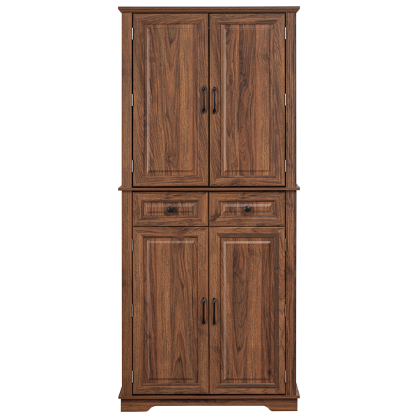 Tall Kitchen Pantry Cabinet with 3 Pull-Out Organizers - Brown