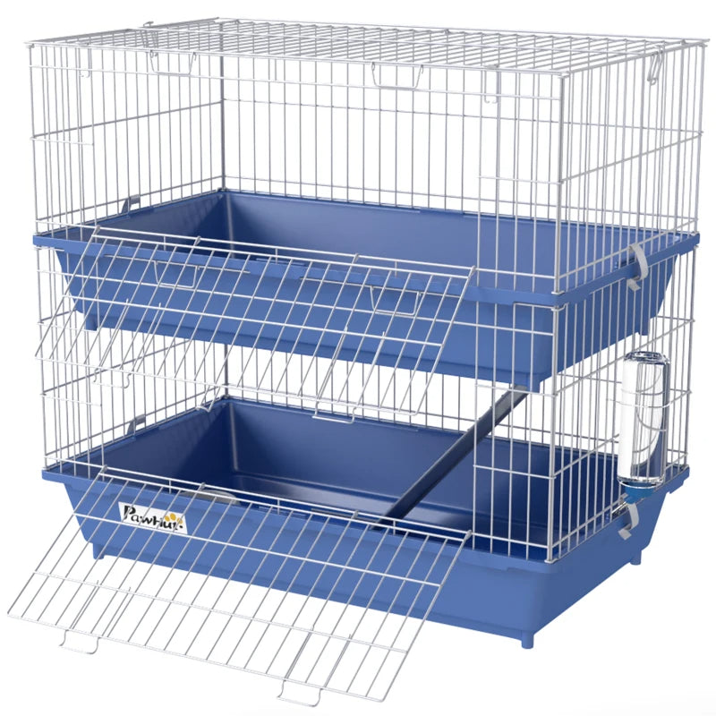 2-Tier Small Animal Cage with Ramp and Accessories - Indoor Guinea Pig, Chinchilla, Ferret Habitat in Blue & Gray