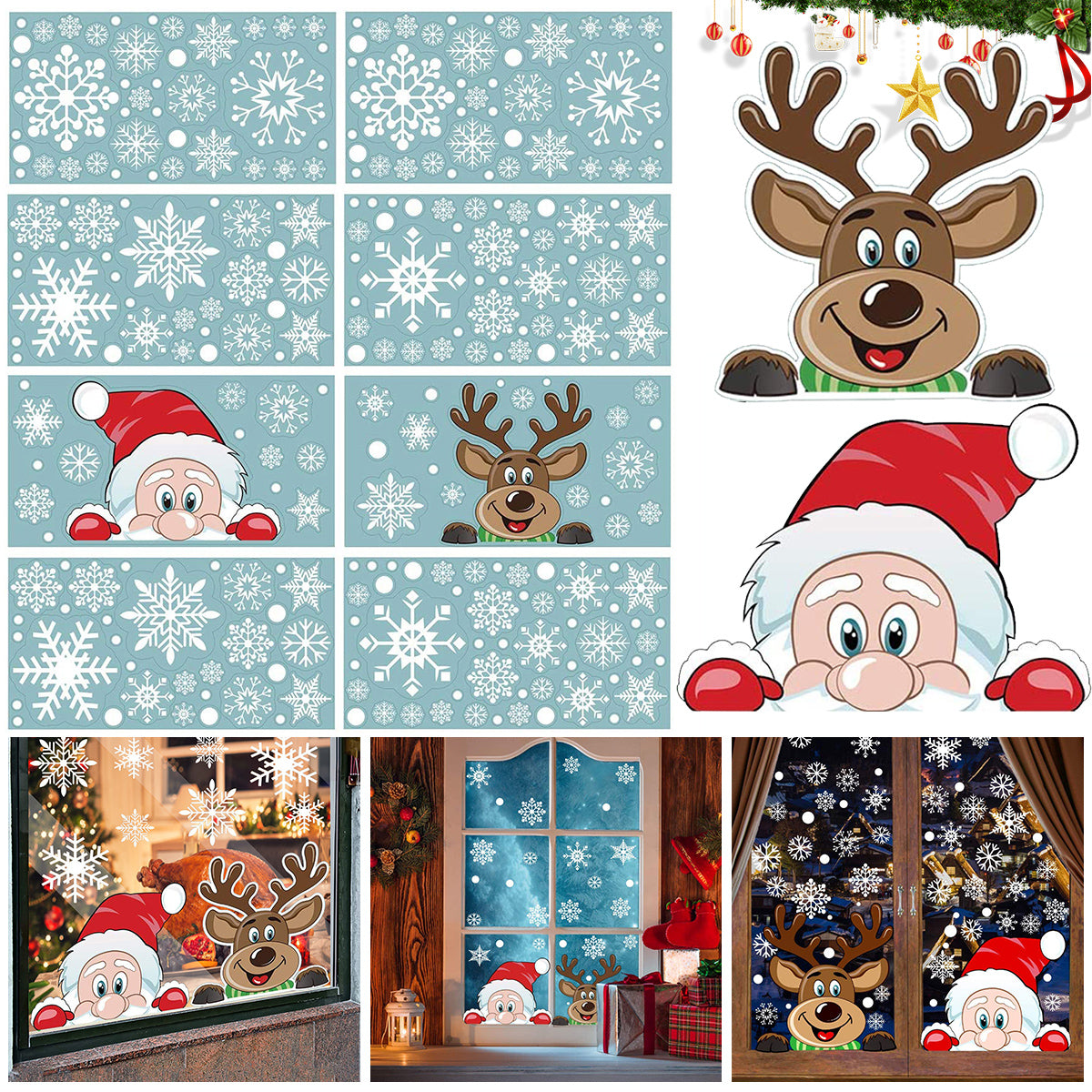 Christmas Snowflake Window Clings - 4 Reusable PVC Stickers