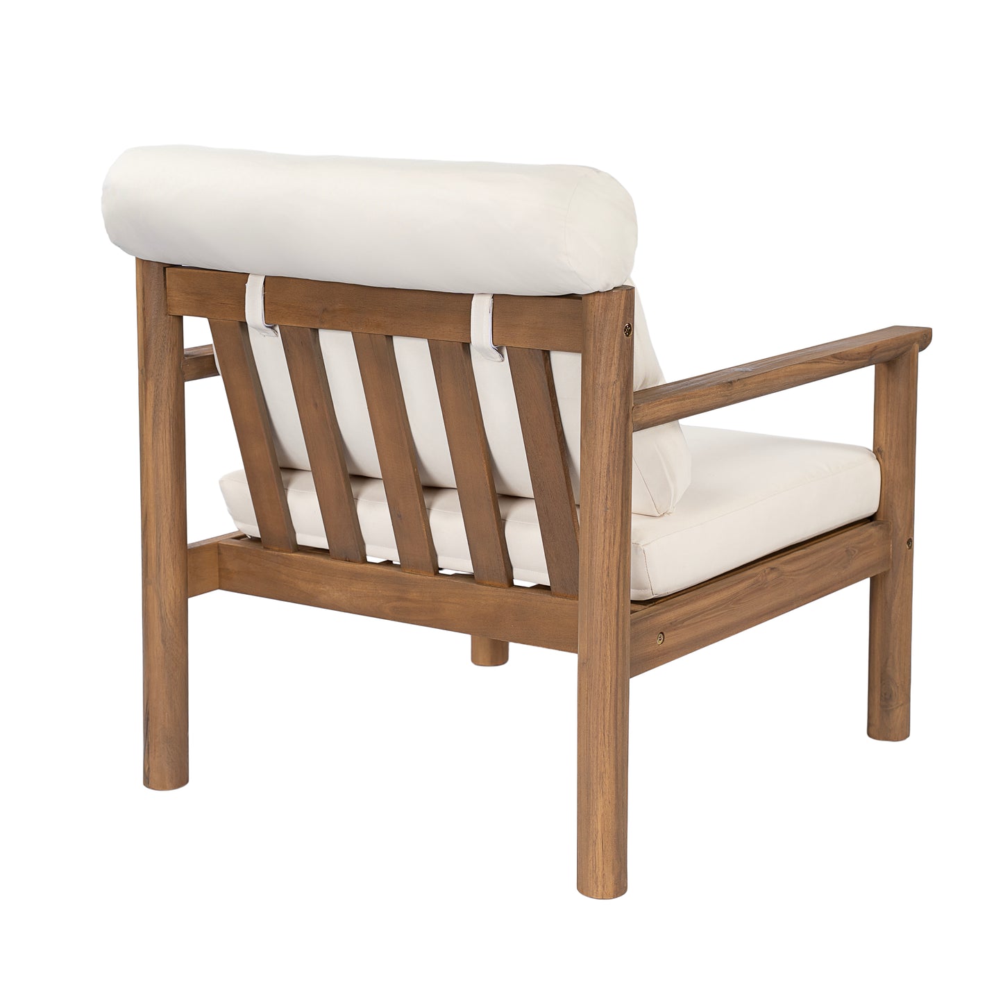 28-Inch Mid-Century Modern Acacia Wood Outdoor Chair with Cushions