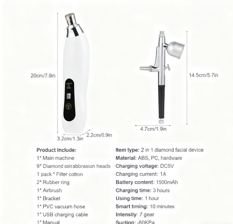 Diamond Microdermabrasion Beauty Device - 2-in-1 Exfoliation & Cleansing