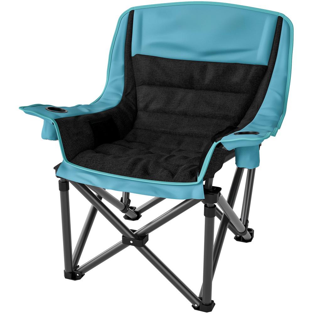 Portable Folding Camping Chair with Cup Holders & Side Pockets - Green & Black