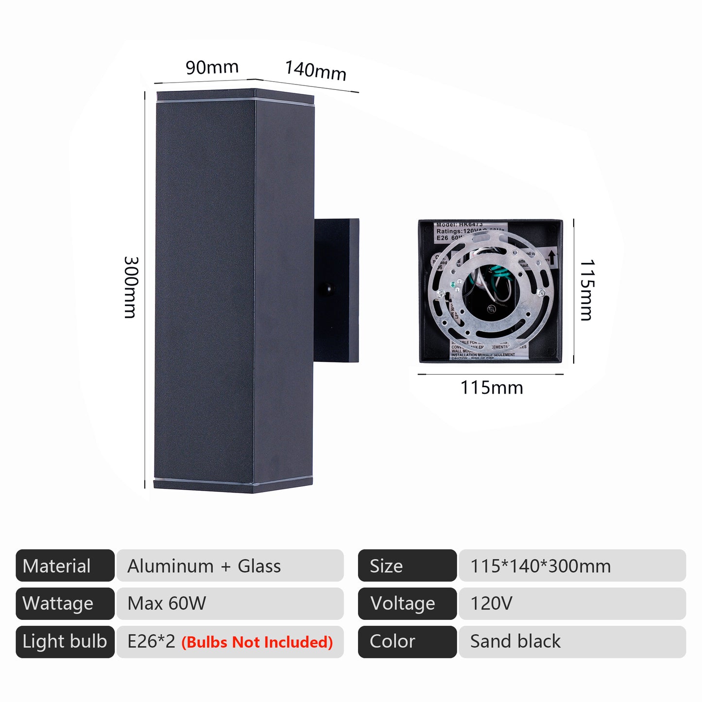 Modern Outdoor Wall Sconce Light - Waterproof Aluminum 2-Pack