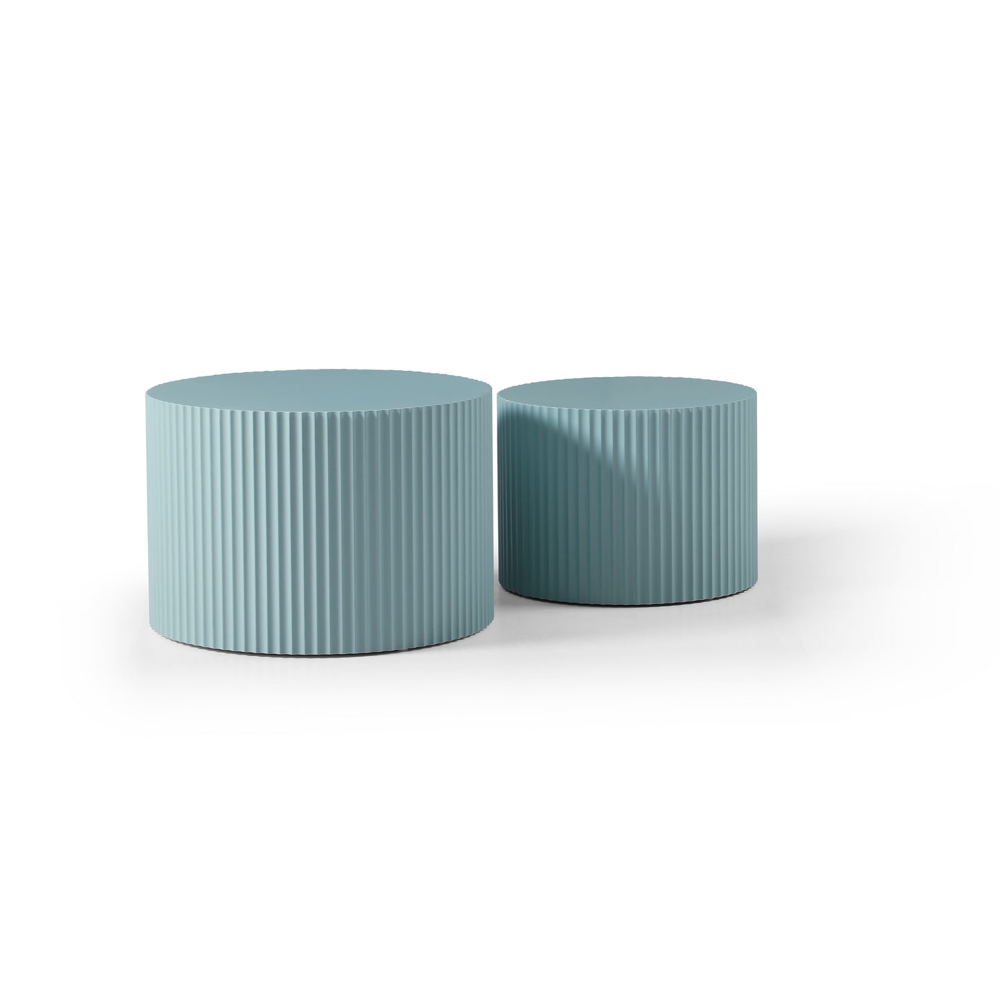 MDF Nesting Table Set of 2 - Handcrafted Round Coffee Tables - Light Blue