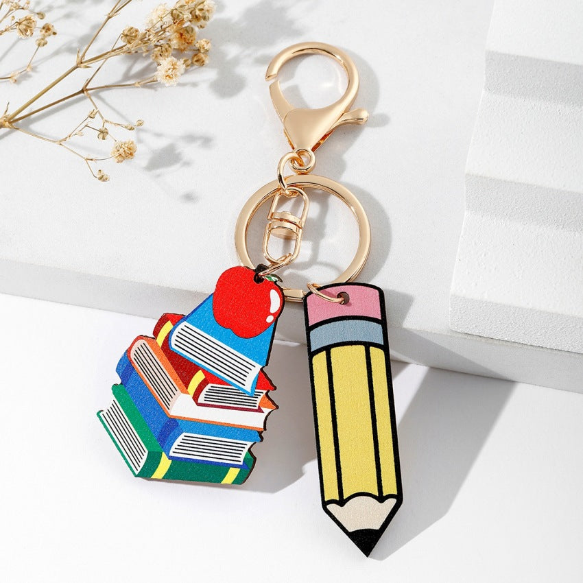 Rainbow Wooden Pencil Key Chain with Tassel - Home & Office Decor Accessory
