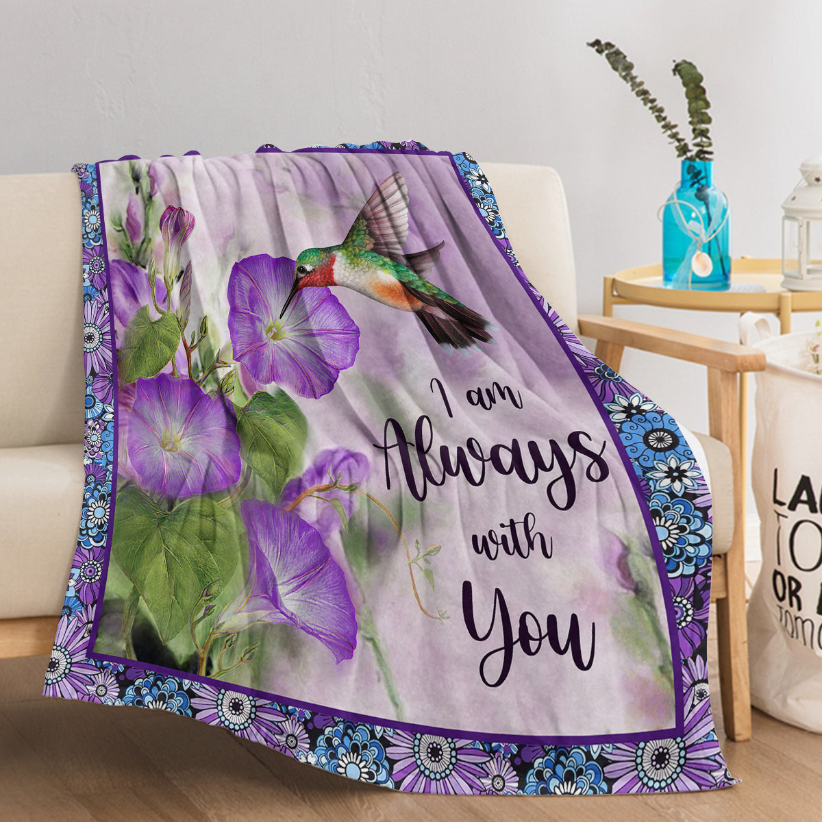 Purple Hummingbird Print Flannel Throw Blanket - Multiple Sizes