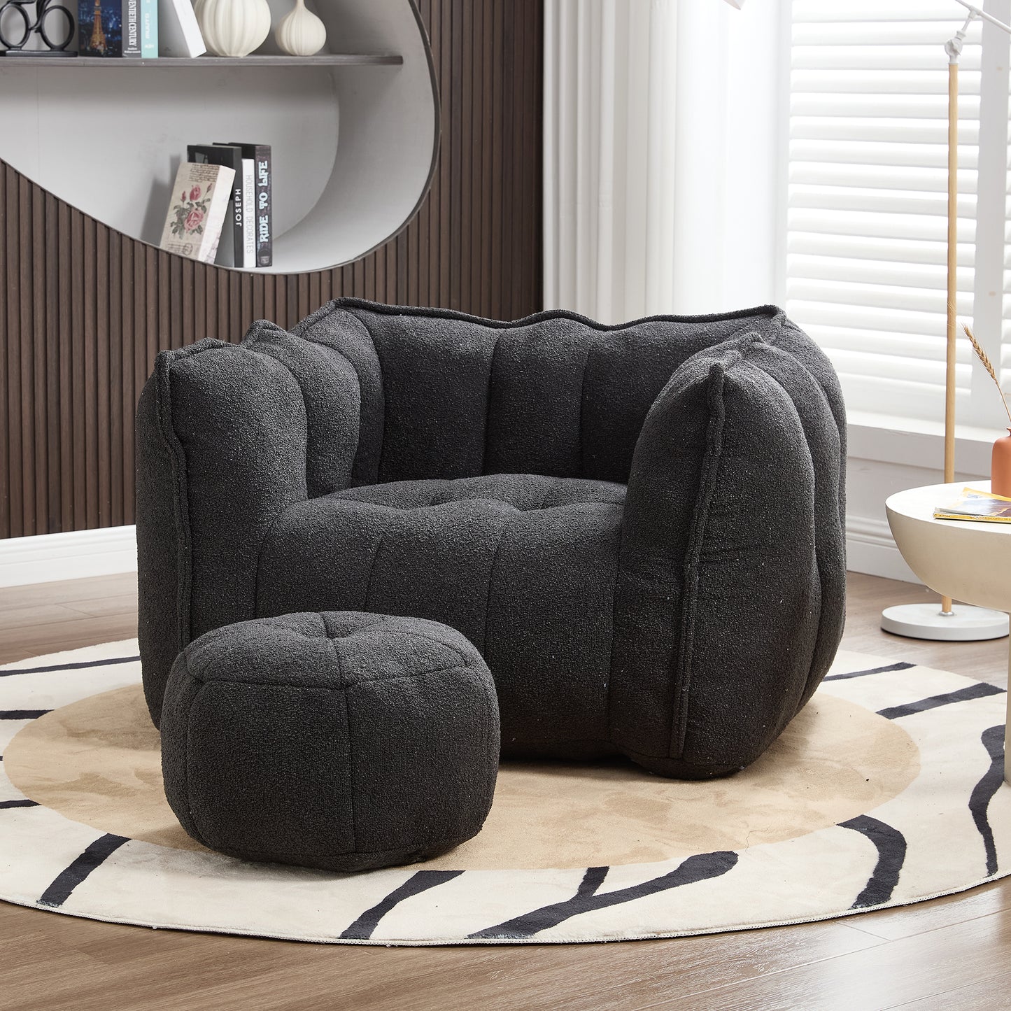 Soft Black Bean Bag Chair with High Resilient Foam for Adults